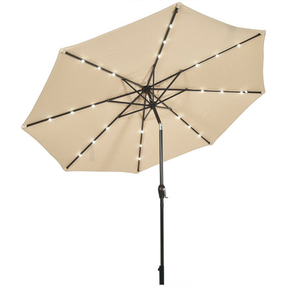 10' Solar LED Lighted Patio Market Umbrella Shade Tilt Adjustment Crank-Orange - Beige