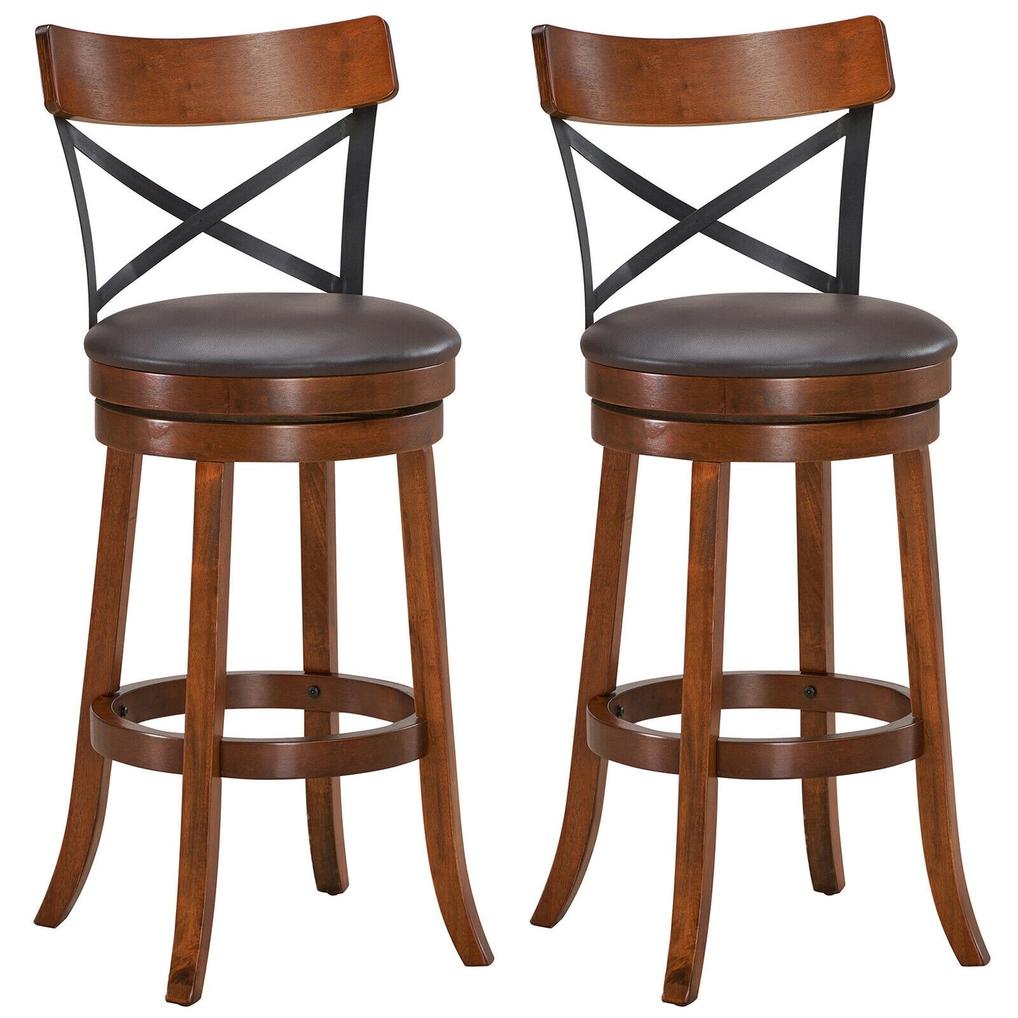 Set of 2 Bar Stools 360-Degree Swivel Dining Bar Chairs with Rubber Wood Legs-29.5 inch - 29.5 Inch