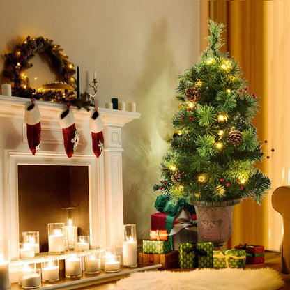 LED Christmas Tree with Red Berries Pine Cones-5ft