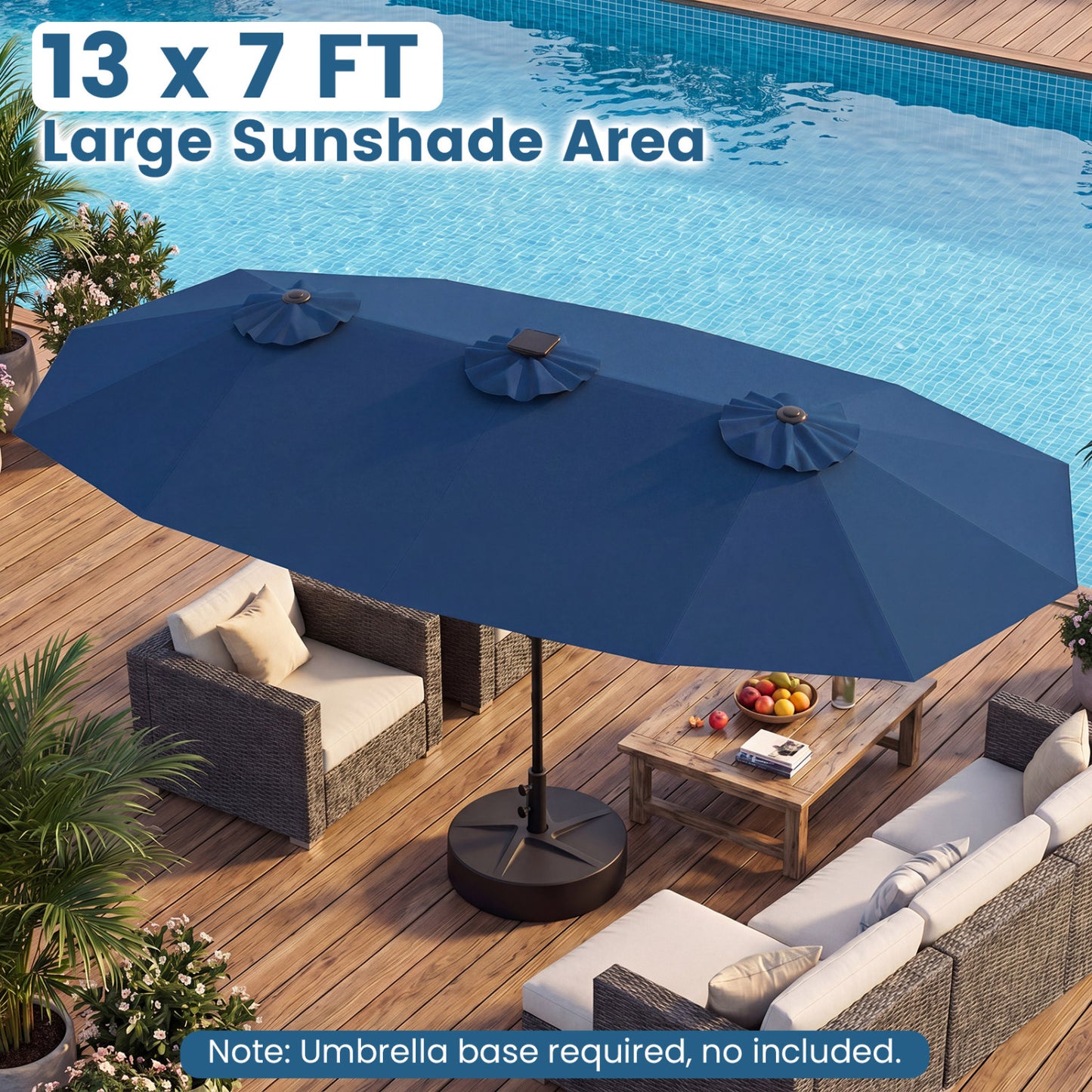13 FT Double-Sided Patio Umbrella with Color-Changing Flowing Solar LED Lights