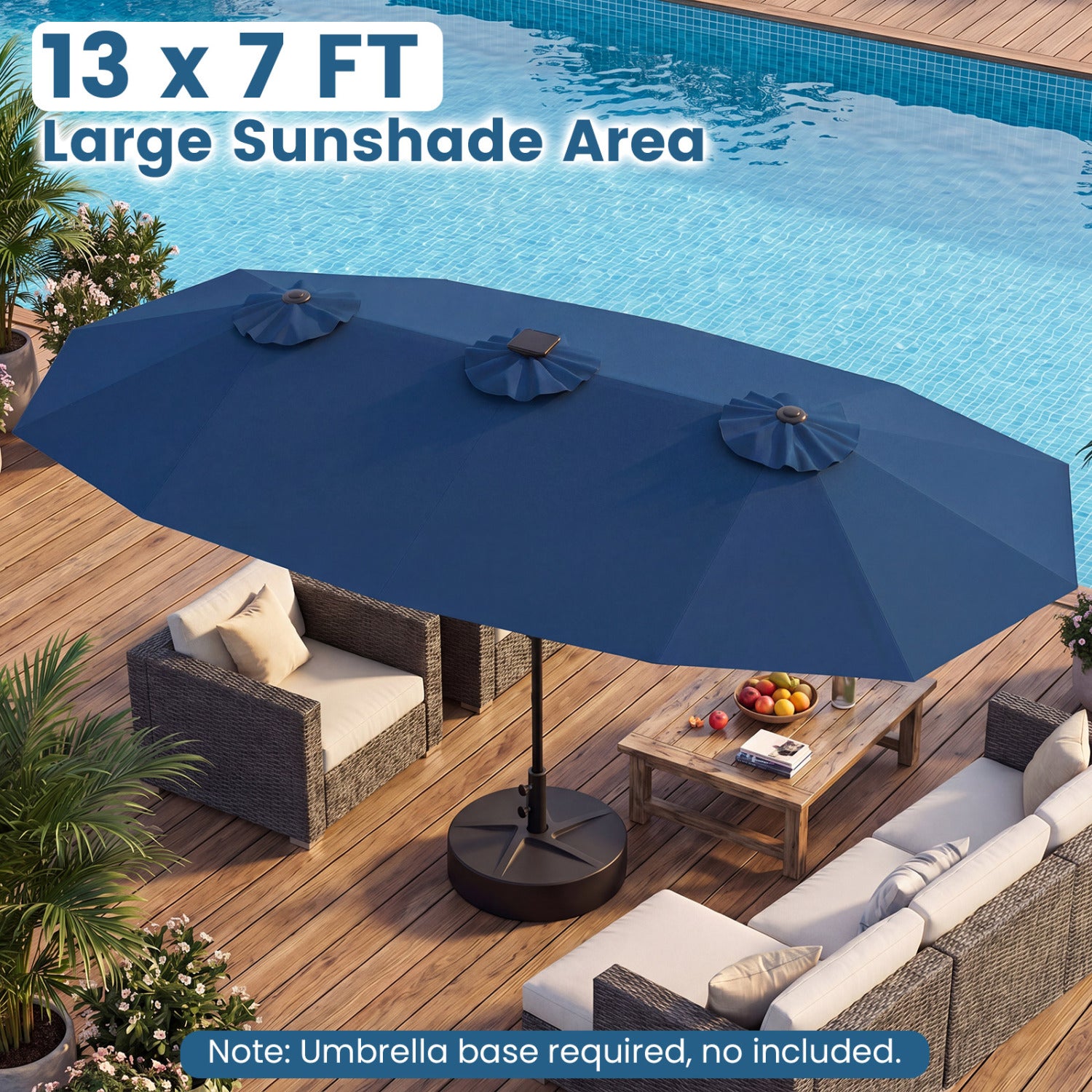 13 FT Double-Sided Patio Umbrella with Color-Changing Flowing Solar LED Lights