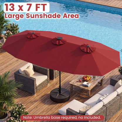 13 FT Double-Sided Patio Umbrella with Color-Changing Flowing Solar LED Lights