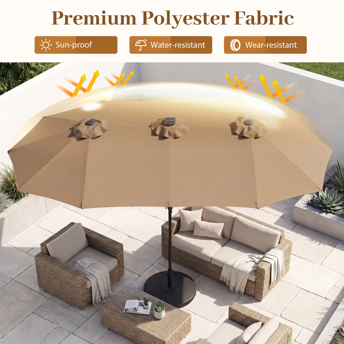 13 FT Double-Sided Patio Umbrella with 36 LED Lights