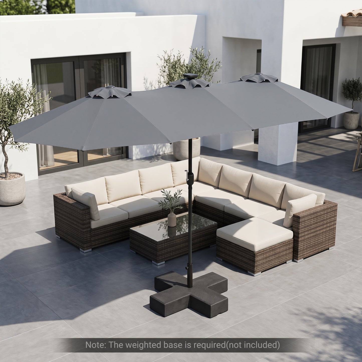 13 FT Double-Sided Patio Umbrella with 36 LED Lights