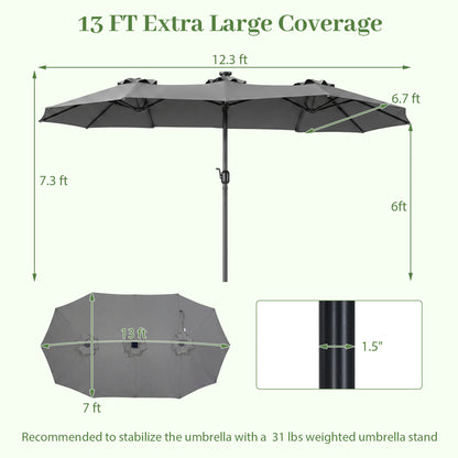 13 FT Double-Sided Patio Umbrella with 36 LED Lights