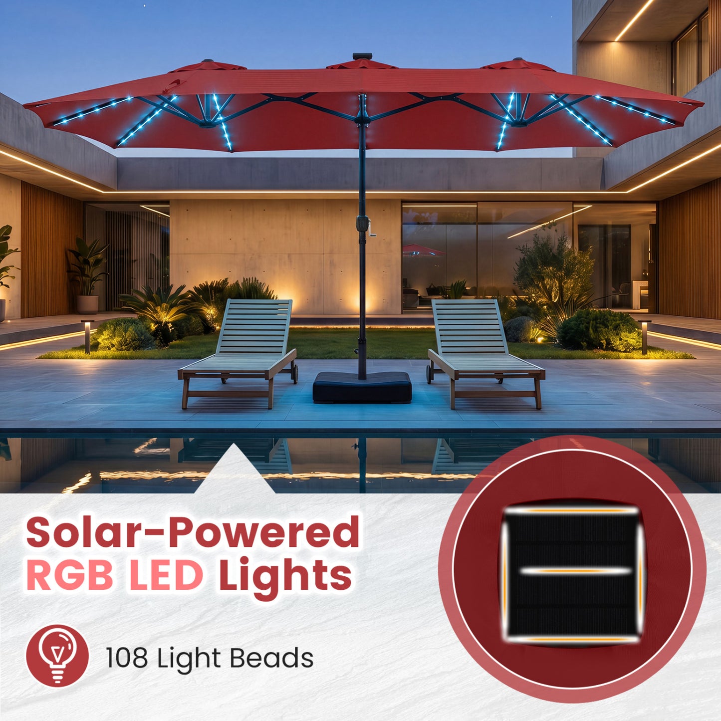 13 FT Double-Sided Patio Umbrella with 108 LED Lights & Base