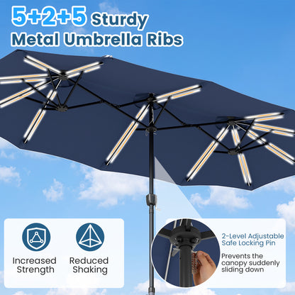 13 FT Double-Sided Patio Umbrella with 108 LED Lights & Base
