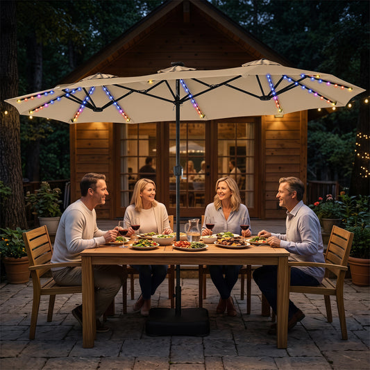 13 FT Double-Sided Patio Umbrella with 108 LED Lights & Base
