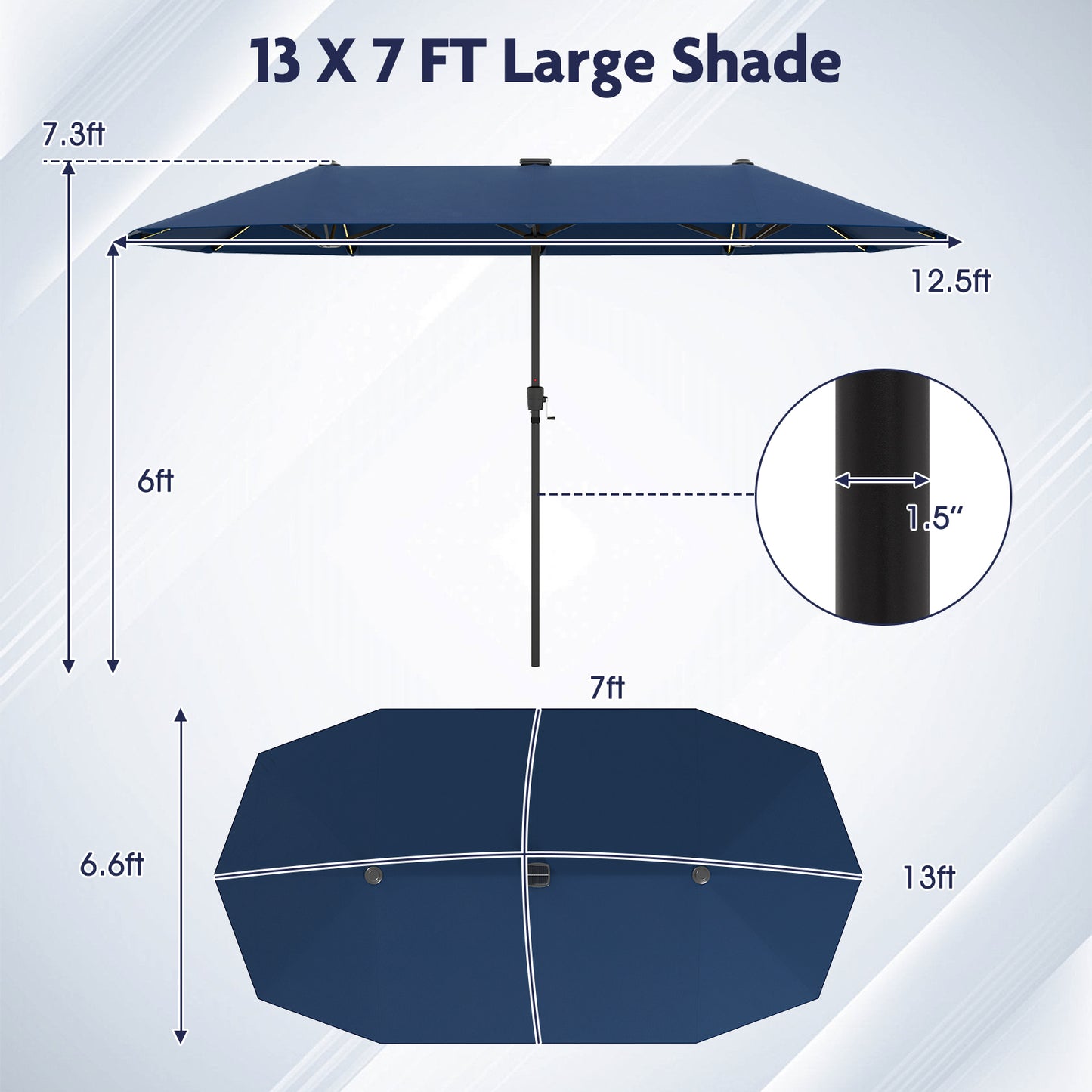 13 FT Double-Sided Patio Umbrella with Solar LED Lights