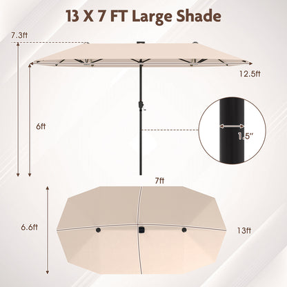 13 FT Double-Sided Patio Umbrella with Solar LED Lights