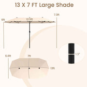 13 FT Large Patio Umbrella Outdoor Double-Sided Table Market Umbrella with Crank Handle-Beige