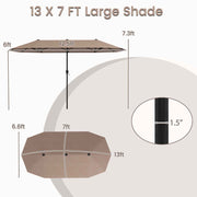 13 FT Large Patio Umbrella Outdoor Double-Sided Table Market Umbrella with Crank Handle-Coffee