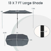 13 FT Large Patio Umbrella Outdoor Double-Sided Table Market Umbrella with Crank Handle-Gray