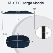 13 FT Large Patio Umbrella Outdoor Double-Sided Table Market Umbrella with Crank Handle-Navy