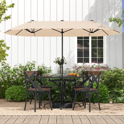 13FT Double-sided Patio Twin Table Umbrella with Crank Handle-Tan