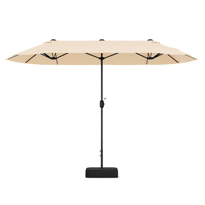 13FT Double-sided Patio Twin Table Umbrella with Crank Handle-Tan