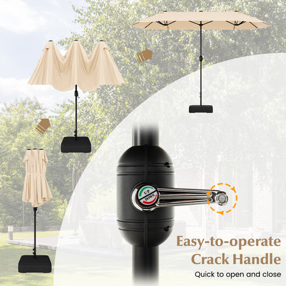 13FT Double-sided Patio Twin Table Umbrella with Crank Handle-Tan