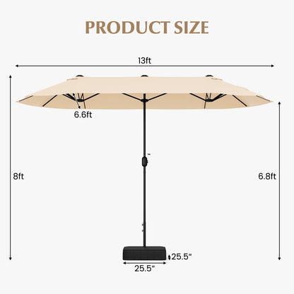 13FT Double-sided Patio Twin Table Umbrella with Crank Handle-Tan