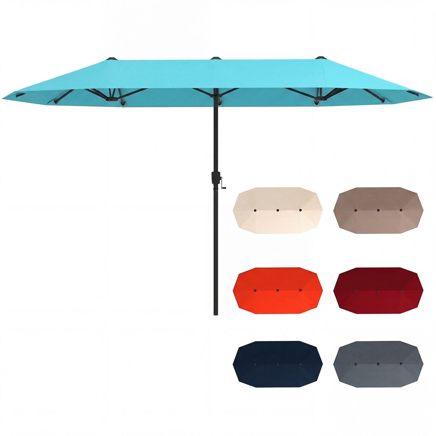 13 FT Large Patio Umbrella Outdoor Double-Sided Table Market Umbrella with Crank Handle-Navy - Turquoise