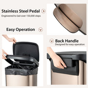 13.2 Gallon Step Trash Can with Soft Close Lid and Deodorizer Compartment-Golden