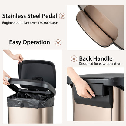13.2 Gallon Step Trash Can with Soft Close Lid and Deodorizer Compartment-Golden