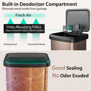 13.2 Gallon Step Trash Can with Soft Close Lid and Deodorizer Compartment-Golden