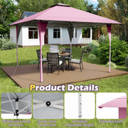 13 X 13 FT Pop up Gazebo with Portable Carrying Bag 8 Stakes and 4 Wind Ropes-Pink