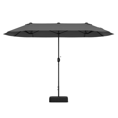 13 Feet Double-Sided Patio Twin Table Umbrella with Crank Handle-Wine - Gray