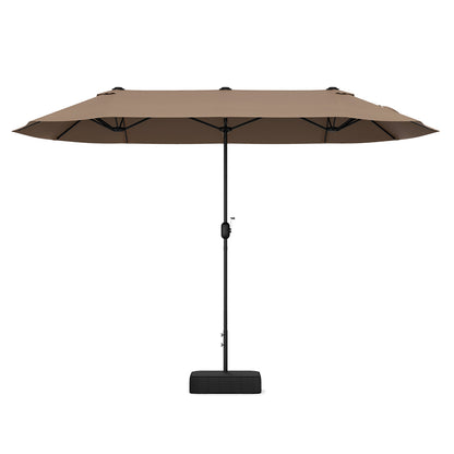 13 Feet Double-Sided Patio Twin Table Umbrella with Crank Handle-Wine - Tan