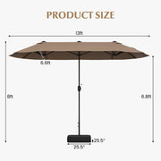 13FT Double-sided Patio Twin Table Umbrella with Crank Handle-Tan