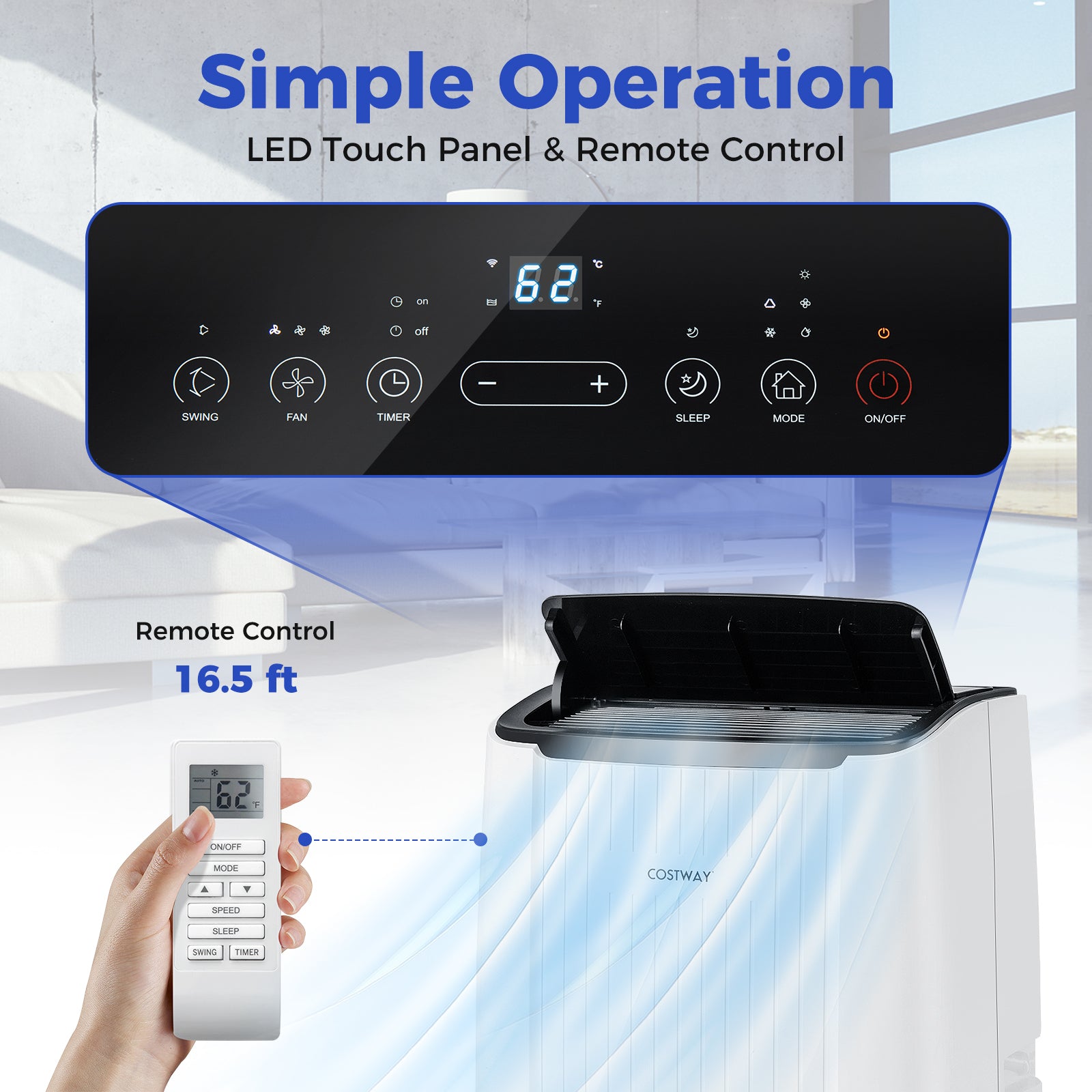 14000 BTU Portable Air Conditioner 4-in-1 Smart WiFi Enabled Home AC Unit with Heat