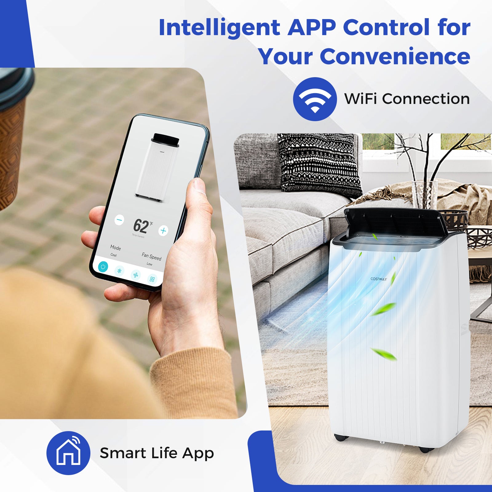 14000 BTU Portable Air Conditioner 4-in-1 Smart WiFi Enabled Home AC Unit with Heat