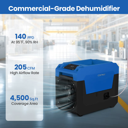 140 Pints Commercial Dehumidifier with Pump and Drain Hose-Blue