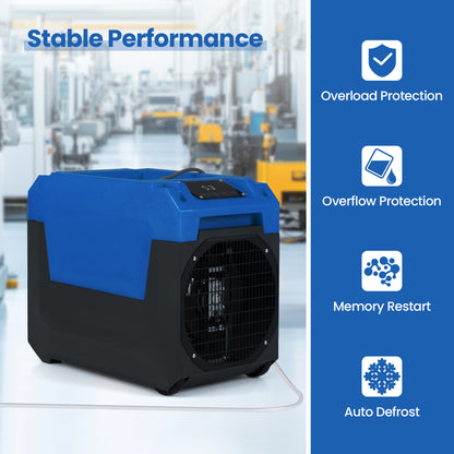 140 Pints Commercial Dehumidifier with Pump and Drain Hose-Blue