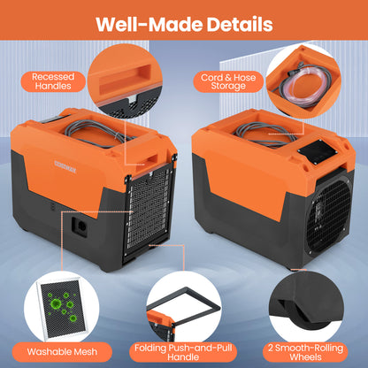 140 Pints Commercial Dehumidifier with Pump and Drain Hose-Orange