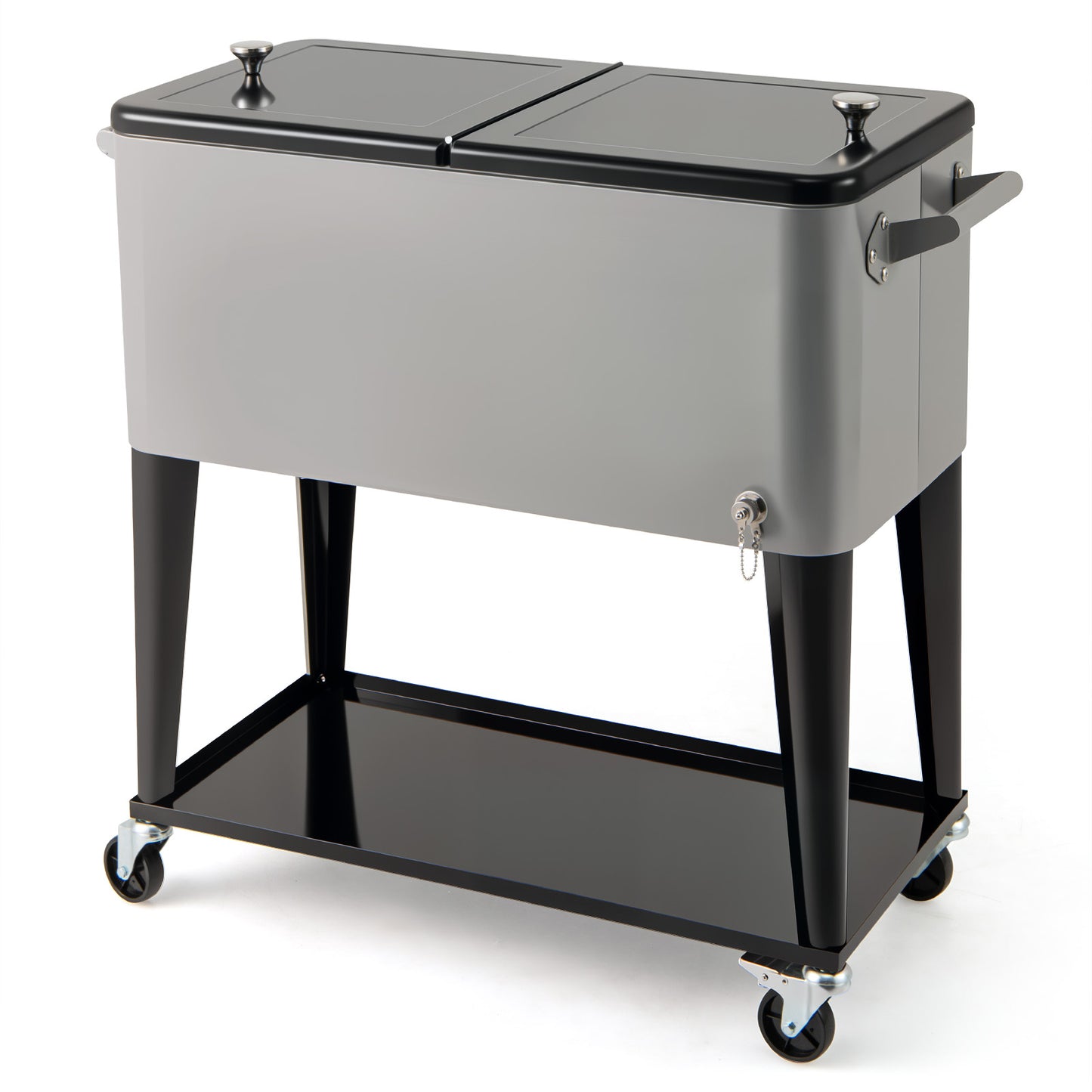 Portable Patio Cooler with Bottom Storage Shelf and Bottle Opener-Gray