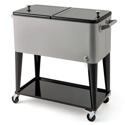 Portable Patio Cooler with Bottom Storage Shelf and Bottle Opener-Gray
