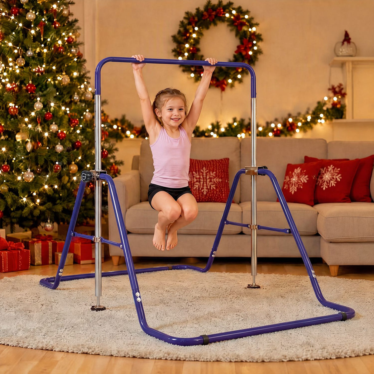 143 lbs Capacity Foldable and Adjustable Kids Gymnastics Bar with 5 Height Levels