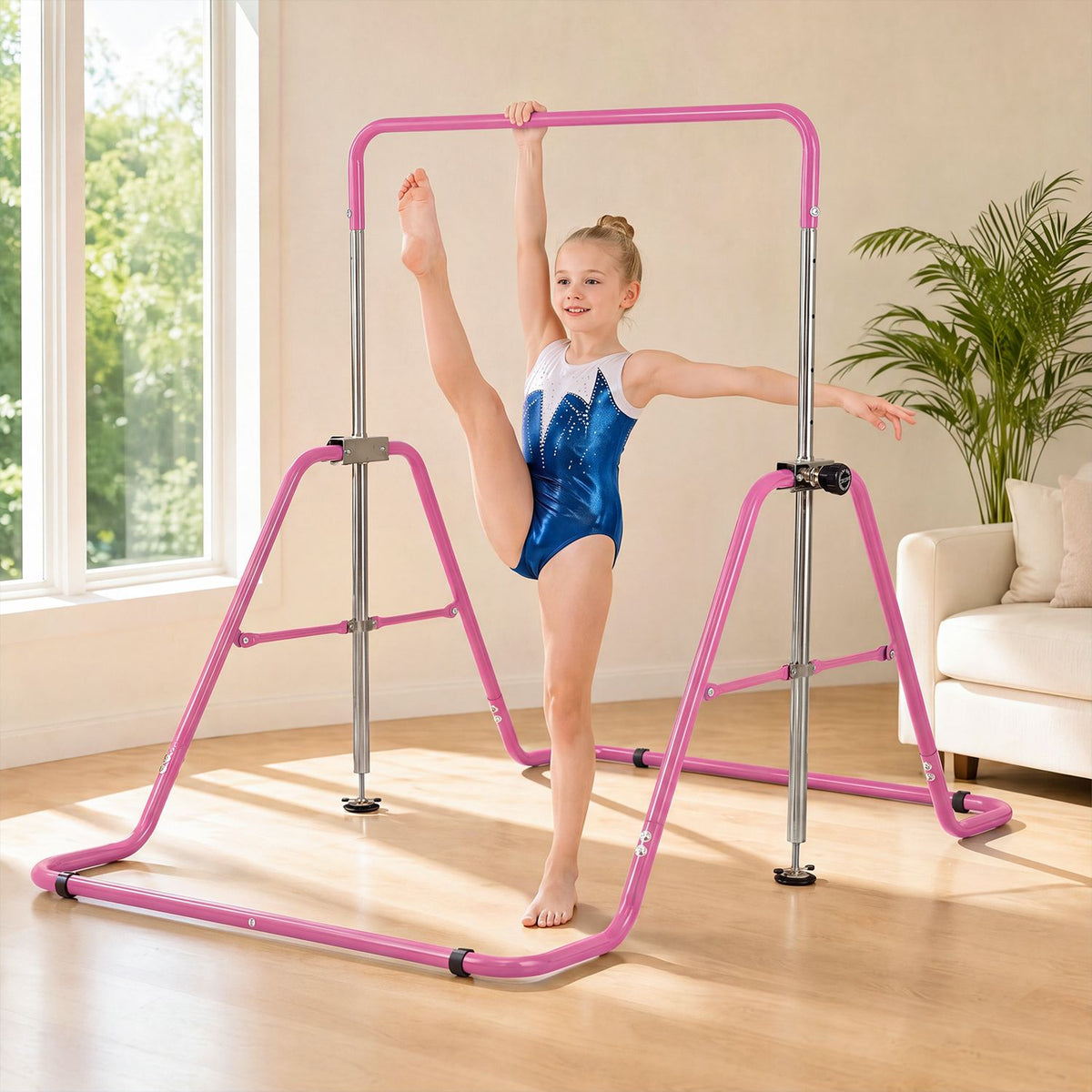 143 lbs Capacity Foldable and Adjustable Kids Gymnastics Bar with 5 Height Levels