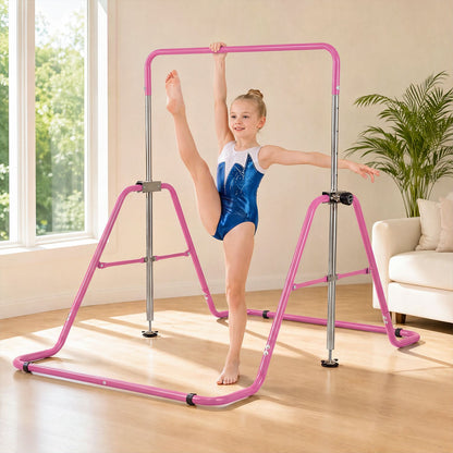 143 lbs Capacity Foldable and Adjustable Kids Gymnastics Bar with 5 Height Levels