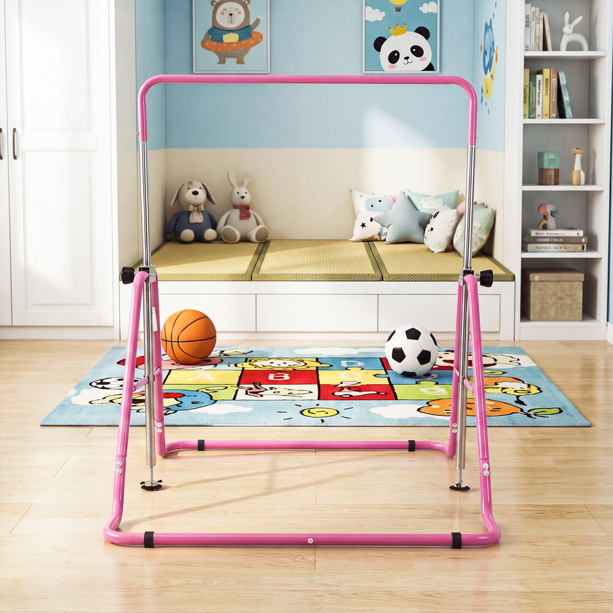 143 lbs Capacity Foldable and Adjustable Kids Gymnastics Bar with 5 Height Levels