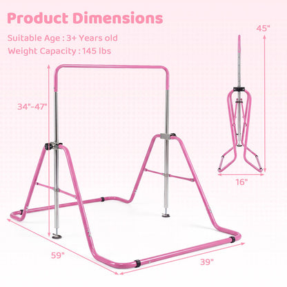 143 lbs Capacity Foldable and Adjustable Kids Gymnastics Bar with 5 Height Levels