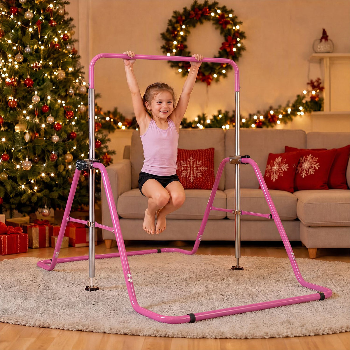 143 lbs Capacity Foldable and Adjustable Kids Gymnastics Bar with 5 Height Levels