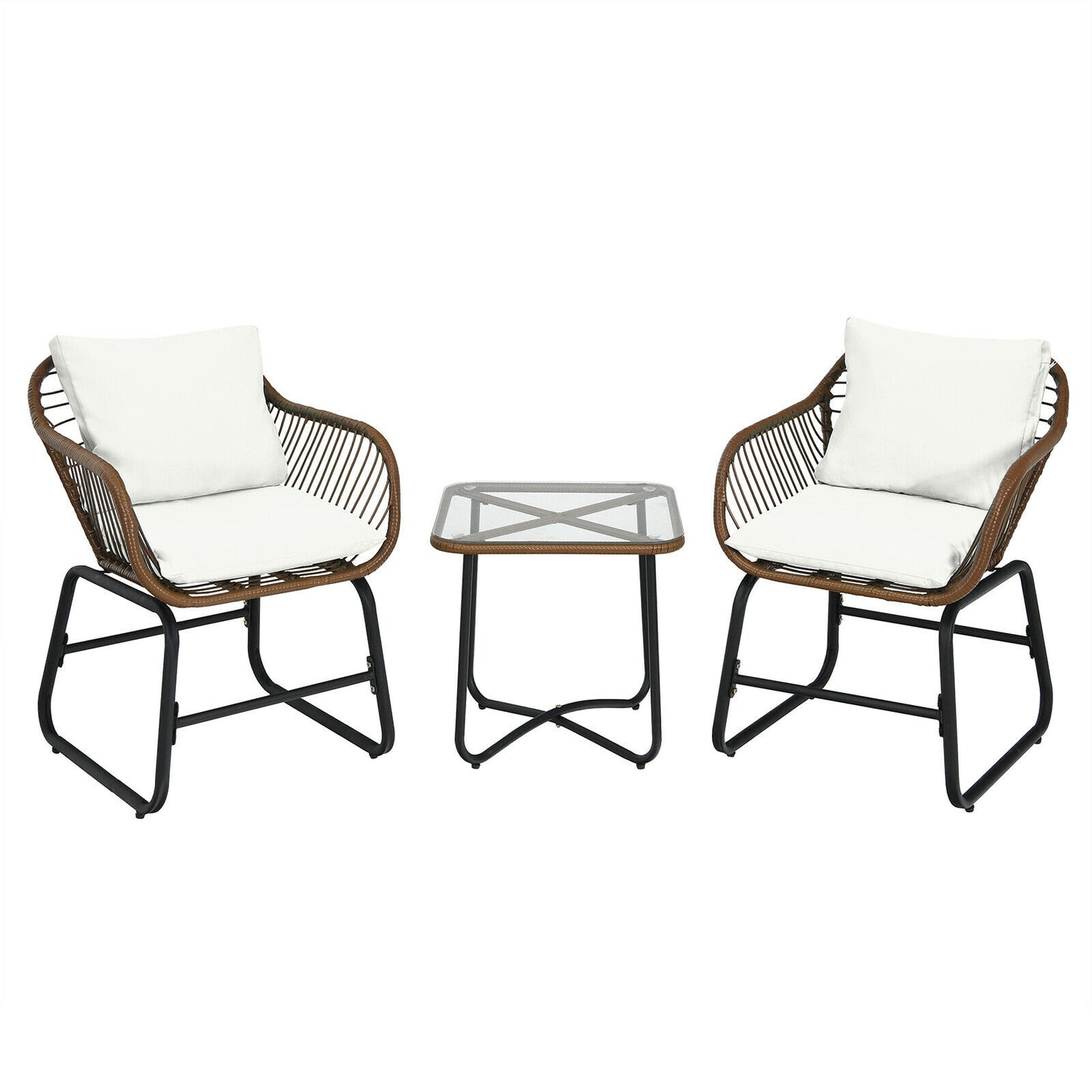Patio Furniture Set: Patio Dining Set+Teak Wood Side Table+3 Pieces Patio Rattan Bistro Set