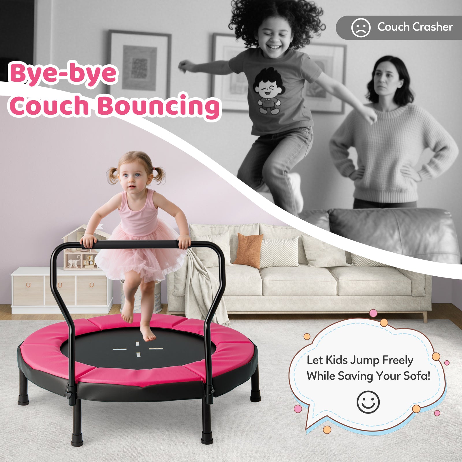 40 Inch Trampoline for Kids Indoor Outdoor Fitness Trampoline-Pink