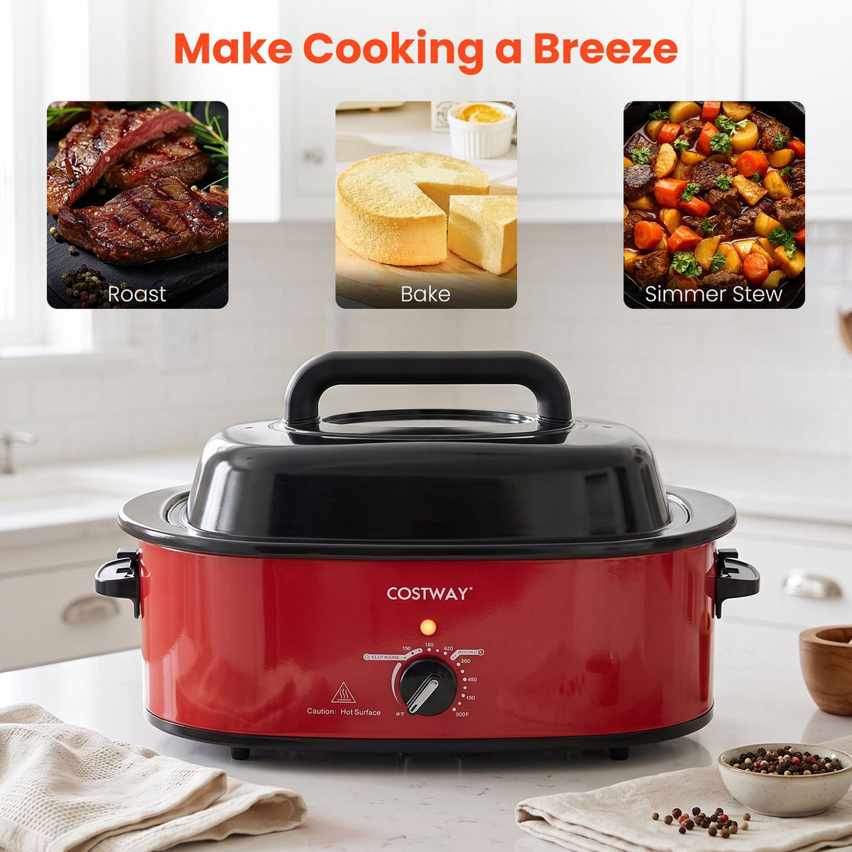 1450W 8 QT Electric Roaster Featuring Self-Basting Lid Holds up to 13.2 LBS Turkey