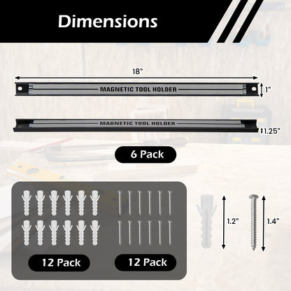 18 Inch Magnetic Tool Holder Strip with Mounting Screws-Silver