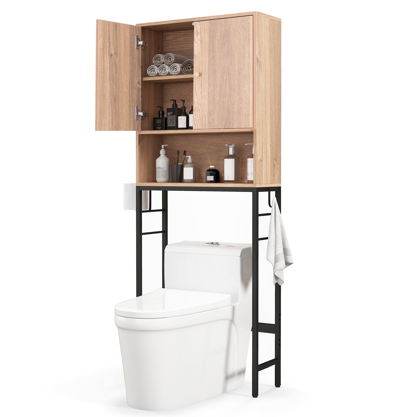 Over The Toilet Storage Cabinet with 2 Doors and Adjustable Shelf-Natural - Natural