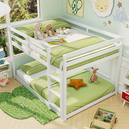 Full Over Full Bunk Bed Low-to-ground Bunk Bed-White