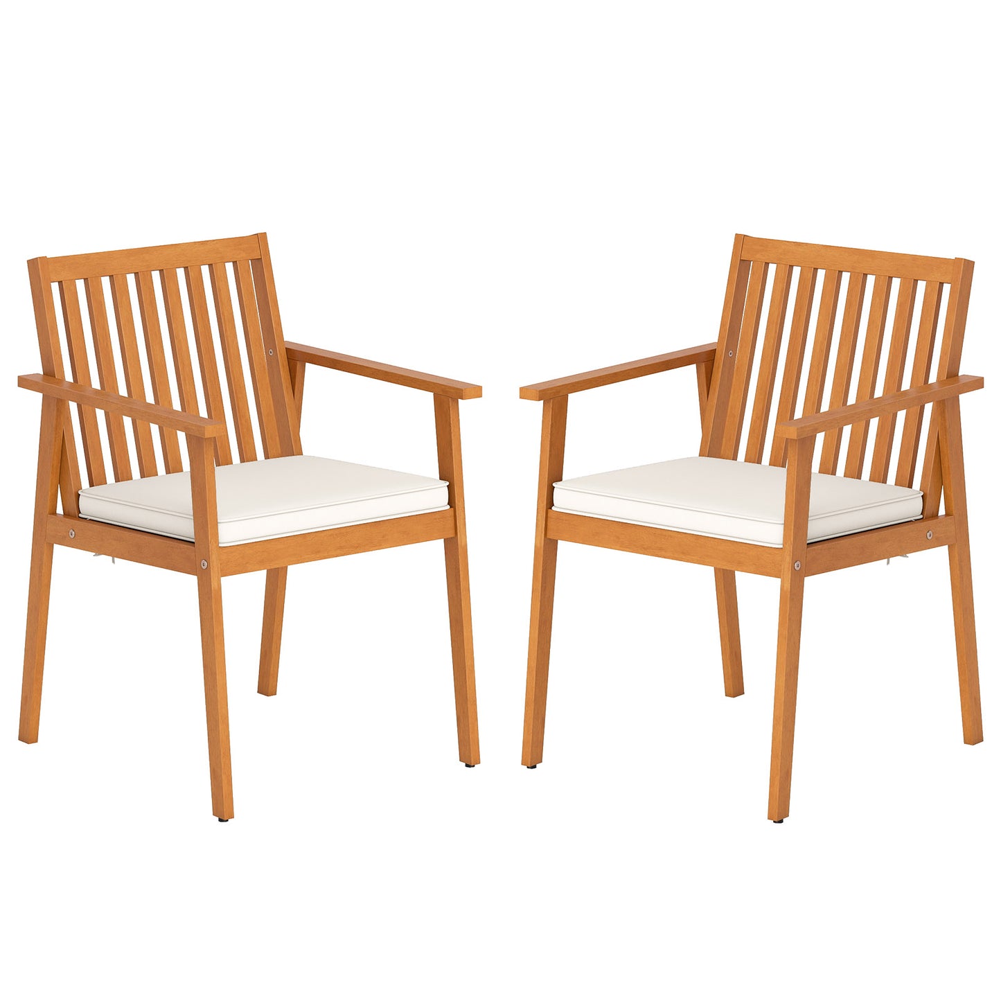 2 Pieces Patio Dining Chairs Outdoor Acacia Wood Chairs with Removable Padded Cushion-Natural